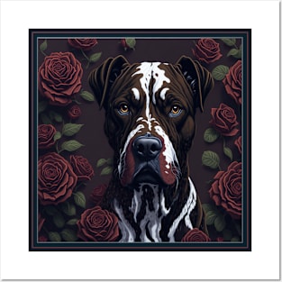 Dogo Canario red roses 2 Posters and Art